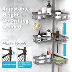 KEGII Corner Shower Caddy Tension Pole with Soap Dish & Razor Holder, Adjustable Bathroom Organizer with Hooks, 25-114.2 Inch Rustproof Storage Shelf for Renters & Apartments, Gunmetal Gray - style: Tension Caddy - Gunmetal Gray