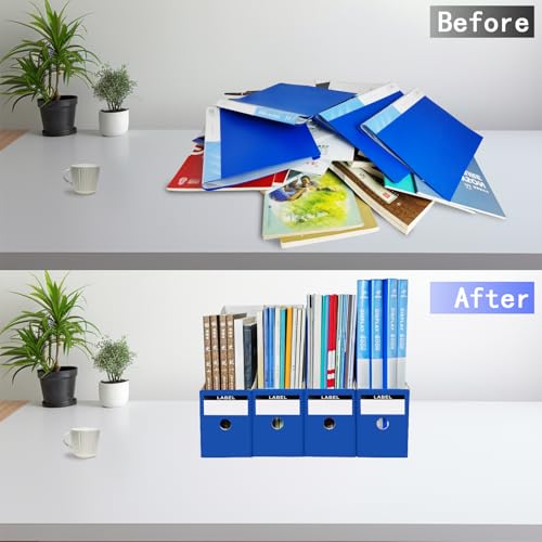 Limitliho 2 Pack Cardboard Magazine File Holder for Desktop ，Blue Book Bins for Classroom Library, Office or Home, Vertical Paper Boxes for Storage with Label(10.6" H x 10.2" L x 3.5" W in) - color: Deep sky blue