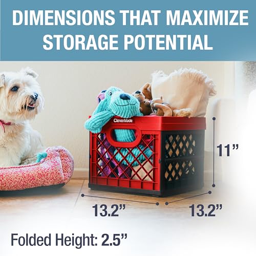 CleverMade Collapsible Milk Crate 25L (6.6 Gal), 50 lb Capacity Heavy Duty Folding Crate – Stackable Storage Crates with File Rails, Plastic Collapsible Crates - Red - color: Red, size: 1 Pack