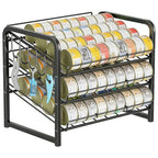 Iron Cat Food Container, Can Organizer for Pantry, Pet Food Storage Containers, 3-Tier Can Stackable Storage Rack with 6 Fixed Hooks, Canned Goods Organizer for Countertop Kitchen Cabinet, Black
