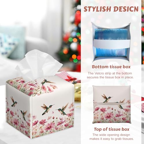 Colorful Hummingbird Floral Tissue Box Cover Square Leather Napkin Holder Facial Paper Case Decorative Tissues Cover for Home Kitchen Dining Bathroom Office, 2 Pcs - color: Colorful Hummingbird Floral