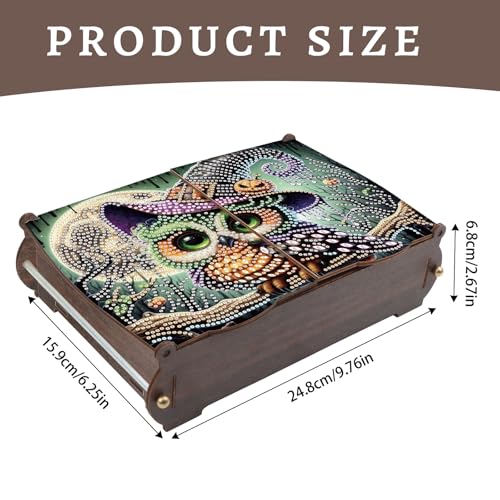 antor DIY Diamond Painting Wooden Storage Box, Halloween Owl Special Shaped Rhinestone Art Flip Cover Jewelry Organizer, Handmade Desktop Diamond Art Storage Box - color: Owl Halloween