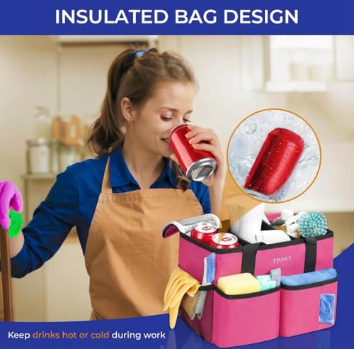 Ytonet Cleaning Caddy, Water Resistant Cleaning Supplies Organizer with Handle & Foldable Divider for Cleaners, Housekeeping Tote for Kitchen & Bathroom, Car Tool Caddy Organizer Bag, Rosered - size: Medium