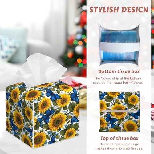 Tissue Box Holder - Sunflowers Butterfly Tissue Box Cover, Leather Square Paper Facial Decorative Tissues Cover for Bathroom Home Car Nightstand Vanity Desk, 2 Pcs - color: Sunflowers Butterfly
