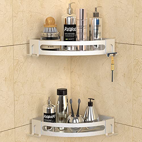 Bakzon Corner Shower Caddy, 2 Pack Adhesive Shower Shelf Corner with Razor Holder No Drilling Bathroom Shower Organizer Storage Rack, Silver (Not Brushed Nickel) - color: Silver(Not Brushed Nickel)
