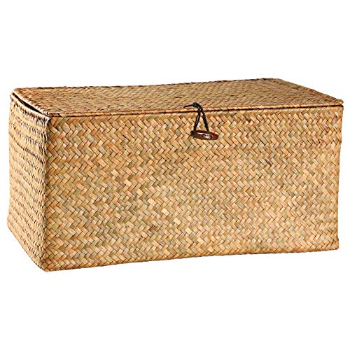 DOKOT Rectangular Handwoven Seagrass Small Storage Basket with Lid for Shelves and Home Organizer Bins,S (10.2"x5.5"x4.3"H), Natural - size: S (10.2"x5.5"x4.3"H)