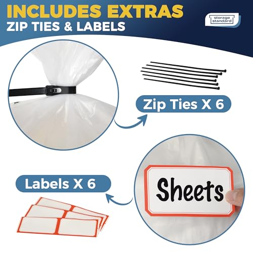 Storage Standard Large Clear Plastic Bags for Storage 6-Pack - Waterproof Extra Large Plastic Bags with Zip Ties, Heavy-Duty Cover for Clothes, Blankets, Linens & Bedding Organization - 32 x 42 Inches - size: 32'' x 42’’