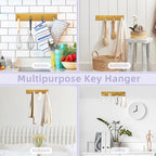 VIS'V Key Holder Wall Mount, Large Metal Self Adhesive Key Hanger with 4 Hooks, No Drilling, Extra Adhesive Strip, Gold - color: Gold
