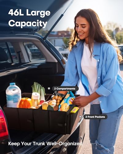 HOTOR Trunk Organizer - Car Organizer, Foldable Trunk organizer for SUVs & Sedans, Sturdy Car Organization for Car Accessories, Tools, Sundries, Black, 2 Compartments, 21.3"×12.6"×10.6" - color: Black, size: Medium (2 Compartments)