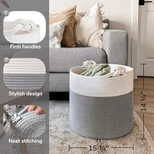 Goodpick Toy Basket for Kids, Woven Rope Blanket Basket for Living Room Nursery Baby Laundry Baskets for Organizing Clothes, Gray - color: Grey, size: 15 × 14.2 inches