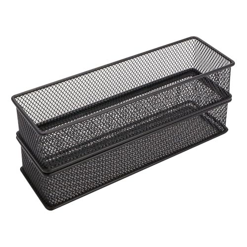 Annova Mesh Stackable Drawer Cabinet and Shelf Organizer Bins Storage Basket School Office Supply Holder Tray- Set of 2 (Black, 3x9x2 Inch) - color: Black, size: 3x9x2 Inch