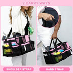14 inch Large Cleaning Supplies Organizer, Pink Tool Bag with Handle & Adjustable Shoulder Straps, Cleaning Bags for Housekeepers, Cleaners, Cleaning Supply Caddy - color: Pink