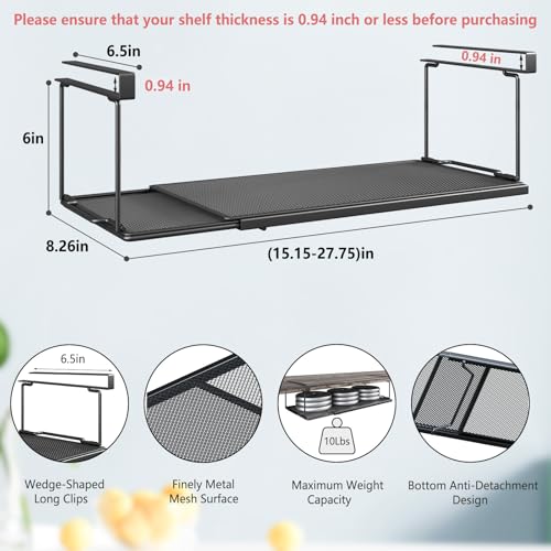 Expandable Under Cabinet Shelf, Extendable Under Shelf Storage with 0.94 Inches Thick Clips for Shoe Rack, Pantry Cabinet, Laundry Room. (Black, 1 Pack, Interior: 6" H x 8.26" D) - color: Black-6"h X 8.26"d-0.94" Thick Clip, size: 1 Pack