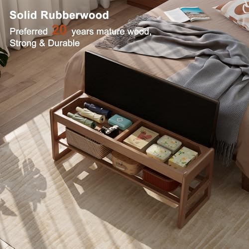 AQIMUELE Shoe Rack Bench,2 Tiers Shoe Bench with Storage with Flip-Top,Wood Shoe Rack for Entryway,Hallway（Dark Walnut Upholstered Seat,11.8" D x 39.3" W x 15.7" H） - color: Dark Walnut Upholstered Seat, size: 11.8"D x 39.3"W x 15.7"H