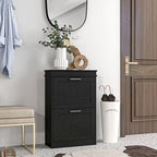 HOMCOM Narrow Shoe Cabinet with 2 Flip Drawers, Modern Freestanding Shoe Storage Cabinet with Adjustable Shelves for Entryway, Hallway, Black - color: Black