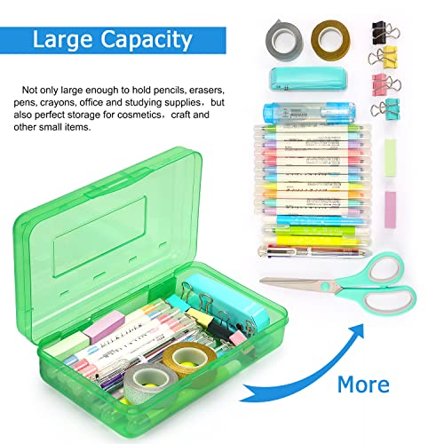 Tamaki 3 Pack Plastic Pencil Box Large Capacity Pencil Boxes Clear Boxes with Snap-tight Lid Stackable Design and Stylish Office Supplies Storage Organizer Box, Blue, Green, Pink - color: Blue,Green,Pink