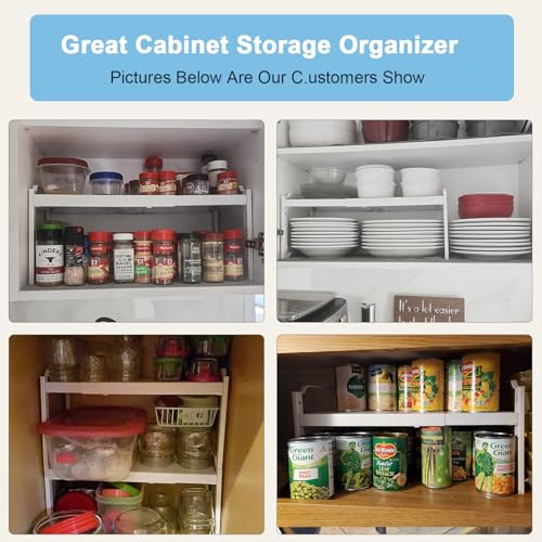 2 Pack Stackable Expandable Shelves For Kitchen Cabinet Countertop Storage, Adjustable Counter Cupboard Pantry Organizer Shelf Rack Stand, Length:25.5 Inch - color: White, size: 2 Pack: 15.5"-25.5"L