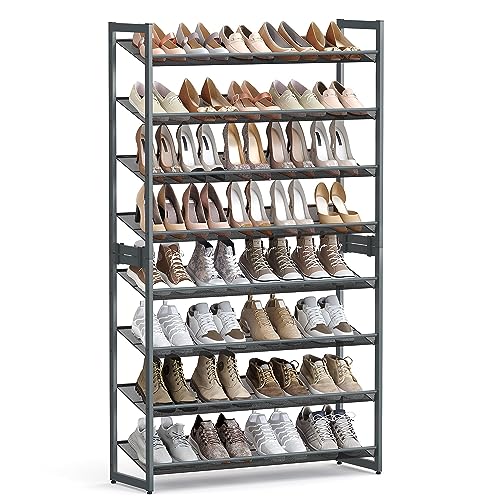 SONGMICS Shoe Rack, 8-Tier Shoe Organizer, Metal Rack for Garage, Set of 2, 4-Tier Stackable Shelf, with Adjustable Flat or Angled Shelves, 32-40 Pairs, Charcoal Gray ULMR08GB - color: Charcoal Gray, size: 8 Tiers (36.4"W)