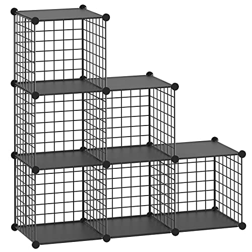 HUBSON Wire Cube Storage Organizer, Book/Toy/Craft/Potted Plants and petCloset Organizers and Storage Shelves?6-Cube Freely Combinable Metal Grids Storage Shelf,Black Plus Iron - color: Black Plus Iron, size: 6 Cubes