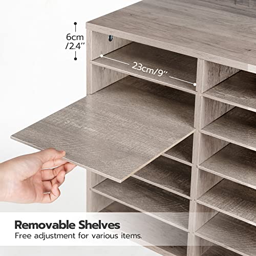 HOOBRO Literature Organizers, 12 Compartments Office Mailbox with Adjustable Shelves, Wood Countertop Literature Sorter for Office, Home, Classroom, Mailrooms Organization Greige BG12WF01 - color: Greige, size: 18.9"L