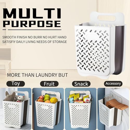 Plastic Collapsible Hanging Laundry Baskets with Carry Handle, Space-Saving Wall Hanging Laundry Basket Durable Tall Folding Plastic Laundry Hamper Waterproof Dirty Clothes Organizer XL+L - size: XL and L Set