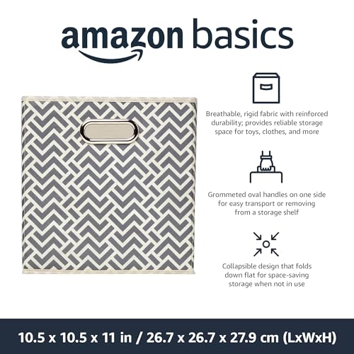 Amazon Basics Collapsible Cube Storage Organizer Bins, 24-Pack, 10.5 x 10.5 x 11 inches, Chevron Grey - color: Chevron Grey, size: 24-Pack