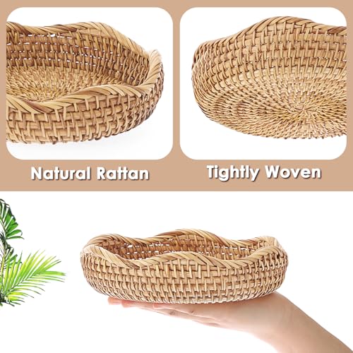 Hipiwe Round Key Basket Bowl for Entryway 7.3" Natural Rattan Fruit Bowl Woven Wicker Basket Serving Tray Rattan Organizer Decorative Baskets for Kitchen Counter Bedside Living Room - color: Natural Color, size: X-Small,7.3"