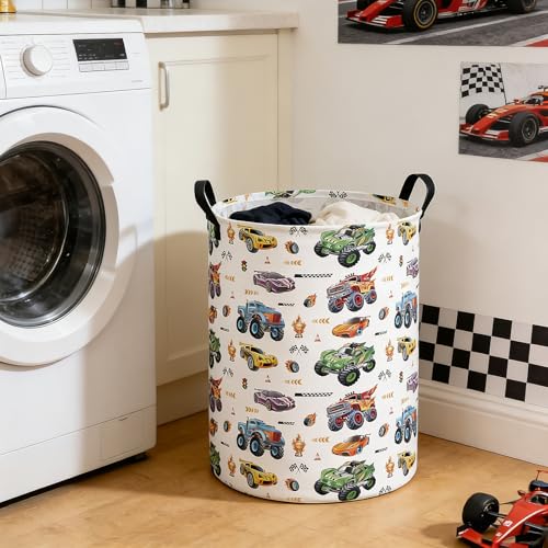 FANKANG Monster Truck Laundry Hamper Storage Basket, Nursery Hamper Canvas Laundry Basket Foldable with Waterproof PE Coating for Kids, Office, Bedroom, Clothes,Toys(Monster Truck) - color: Monster Truck