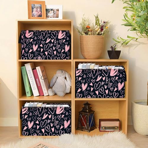 MAIZMZ Girls Basket Empty Gift Basket with Handles,Closet Shelf Storage Organizer Bins Heart Print Girls Nursery hamper Kids Toys Books Box Room Decor - color: Pink love
