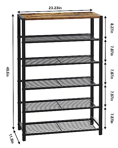 Yusong Shoe Rack Organizer, 6 Tier Industrial Shoe Storage Shelf, Narrow Sturdy Metal Shoe Shelves for Closet Entryway, Rustic Brown - color: Rustic Brown, size: 6 Tier