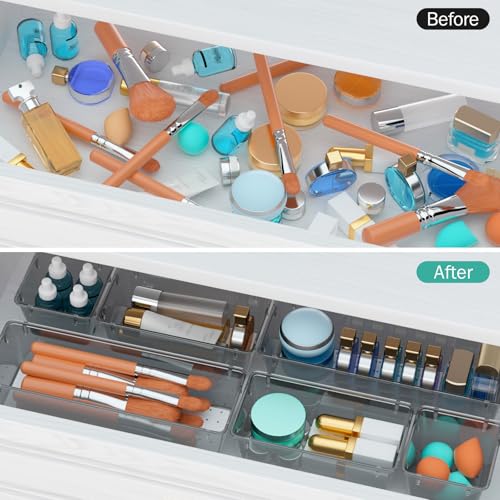 WOWBOX 6 Pack Clear Drawer Organizer Set, Acrylic Drawer Storage Trays, Storage Bins for Makeup, Cosmetics, Jewelries, Utensils, Gadgets, Office, Black - color: Black, size: 6 PCS