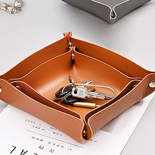 2 pcs Key Tray Jewelry Tray Leather Key Tray for entryway Table Leather Desk Organizer Catch All Trays Candy Holder Sundries Tray Dark Red (Color : Red) - color: Red