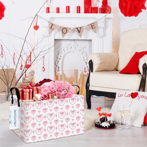 LANGYASHAN Rectangular Storage Bin Collapse Canvas Fabric Cartoon Storage Basket with Handles for Organizing Home Kitchen Boys and Girls Toys Office Closet Shelf Baskets (Rec Pearl Heart) - color: Rec Pearl Heart