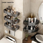 VOLPONE Adhesive Shower Caddy No Drilling Shower Shelves for Inside Shower Heavy Duty Bathroom Organizer Storage Rack with Towel Bar Hooks (2-Pack, Matte Gray) - style: Adhesive strip rectangle with towel bar 2 Tier Gray