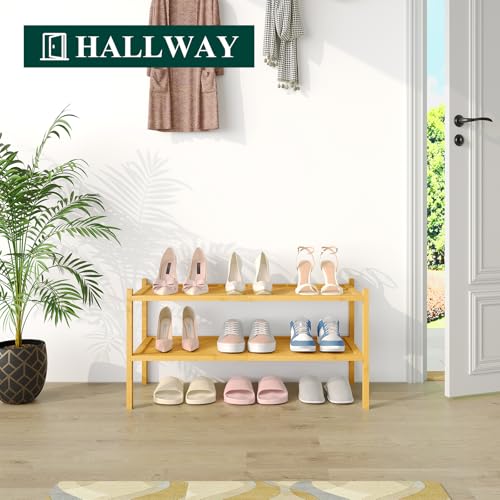 Smiry Bamboo Shoe Rack, 2 Tier Shoe Organizer for Entryway & Closet, Stackable Free Standing Storage Shelf for Shoes, Bags & Plants, Natural - color: Natural, size: 2 Tier-Regular