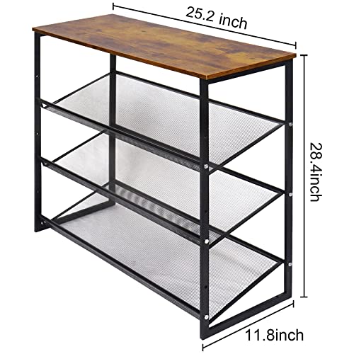 Garden 4 you Shoe Rack for Entryway 4 Tiers 11.8" D x 25" W x 28" H, Metal Shoe Rocks with Brown Wooden Tabletop, Angled Shoes Rack with Adjustable Mesh Shelves for Entryway Hallway Closet - color: Rustic Brown, size: 4-Tiers