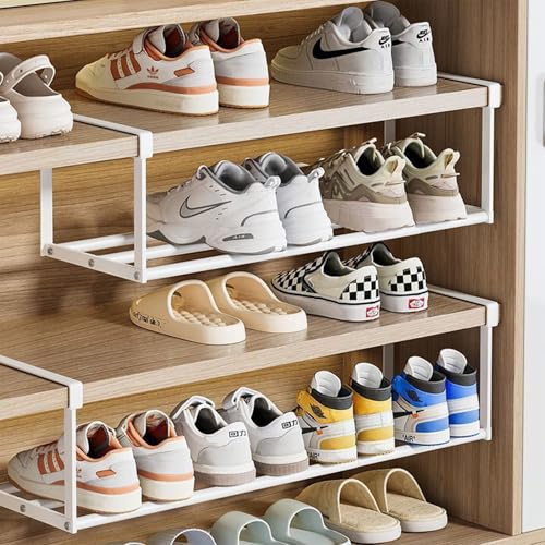 Hanging Shoe Organizer for Closet, Expandable Rack Organizer Under Cabinet Shelf - for Kitchen, Book or Clothing Storage and Organization. (White-1Pcs) - color: White