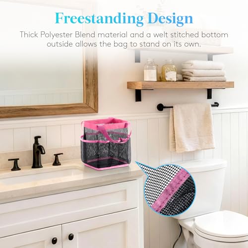 Lifewit Mesh Shower Caddy Portable for College Dorm Room Essentials with 7 Pockets, Freestanding Hanging Organizer Basket, Quick Dry Tote Bag for Camping, Bathroom, Beach, Travel, 1 Pack, Pink - color: Pink