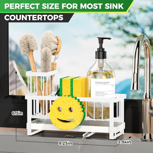 Sponge Holder for Kitchen Sink,Sink Caddy with Removable Dish Brush Holder,Self-Draining Kitchen Countertop Organizers and Storage Essentials,Soap Dispenser Organize and Home Decor-White - color: 1 Tier White-Tray