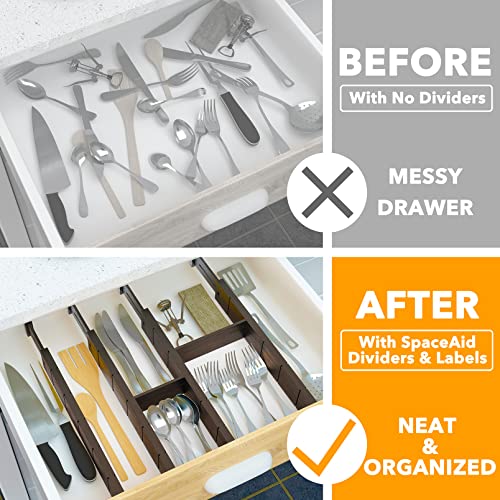 SpaceAid Bamboo Drawer Dividers with Inserts and Labels, Kitchen Adjustable Drawer Organizers, Expandable Organization for Home, Office, Dressers, 4 Dividers with 9 Inserts (17"-22" Black) - color: BLACK, size: 2.35''H, 17''-22''L, 4 Dividers