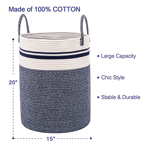 Woven Rope Laundry Hamper Basket by YOUDENOVA, 58L Tall Luandry Basket, Baby Nursery Hamper for Blanket Storage in Bedroom-Large-Blue - color: Blue, size: Tall (58L )