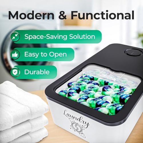 Skywin Laundry Pod Container with Slide Lid, 15 x 8.7 x 4.5 In, Holds 11 Pounds OR 120-150 Pods, Black with Print - color: Black with Print, size: 1 Pack