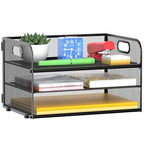 MINDEPOT 3 Tier Paper Organizer Tray with Handle, Mesh Letter Tray for Office, Home, School (1 Pack), Black - size: 12.8" x 9" x 7.5"