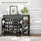 Loomie 5-Tier Shoe Cabinet with 4 Side Cubbies, Farmhouse Shoe Rack Cabinet with 6 Adjustable Shelves & 2 Drawers, Freestanding Shoe Storage Cabinet with 4 Brackets & 2 Hooks for Entryway (Black) - color: Black