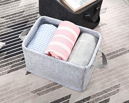 Collapsible Storage Bins Foldable Felt Fabric Storage Basket Organizer Boxes Containers with Handles PU Handles for Nursery Toys,Kids Room,Clothes,Towels,Magazine (PU-Light grey, 15.9L×11W×9.8H) - color: Pu-light Grey, size: 15.9L×11W×9.8H