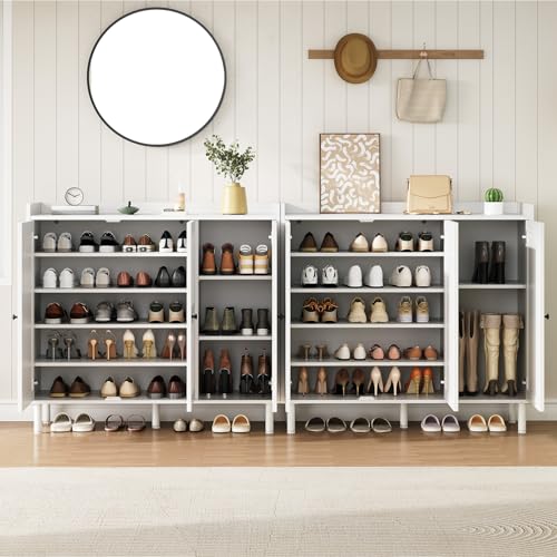 ONBRILL Shoe Cabinet with 3 Doors and Adjustable Shelves, 30 Pairs Shoe Storage Cabinet, 40 Inch Tall Farmhouse Shoe Rack Shoe Organizer Cabinet for Entryway Living Room Closet, White - color: White