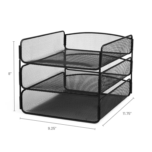 Safco Onyx Desk Organizer, 3 Trays, Office and Classroom Mailbox, Paper and Mail Sorter, Steel Mesh, Black - color: Black
