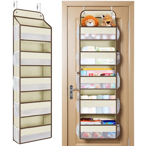 Yecaye Over The Door Organizer Storage, 5-Tier Heavy Duty Door Organizers Hanging with 10 Side Mesh Pockets, 44 lbs Load Capacity Behind Door Storage for Bathroom Nursery Bedroom Dorm Closet,Beige,1Pc - color: Beige, size: 5 Tier