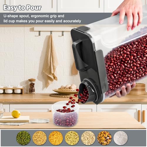 Komzon Rice Storage Containers, Rice dispenser with Pouring Spout Portable Handle for Flour, Pasta, Grain and Baking, Pet Dog Cat Bird Food Container 20 LB Grey - color: 20lb Grey
