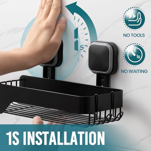 TAILI Shower Caddy Suction Cup 2 Pack,Stainless Steel Rustproof Shower Shelves,No Drilling Wall Mounted Basket,Large Capacity,Removable Suction Cup Bathroom Organizers & Home Decor,Black - style: 2xBlack